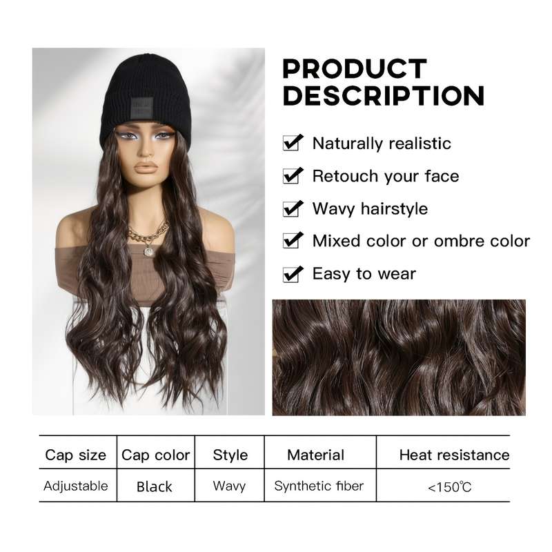 1Pc Black 50.8cm Fashion Design Wig