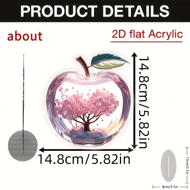 1pc 2D Flat  Acrylic Apple Decor with Cherry Blossom Design Vibrant Pink Flower Tree in Acrylic Do