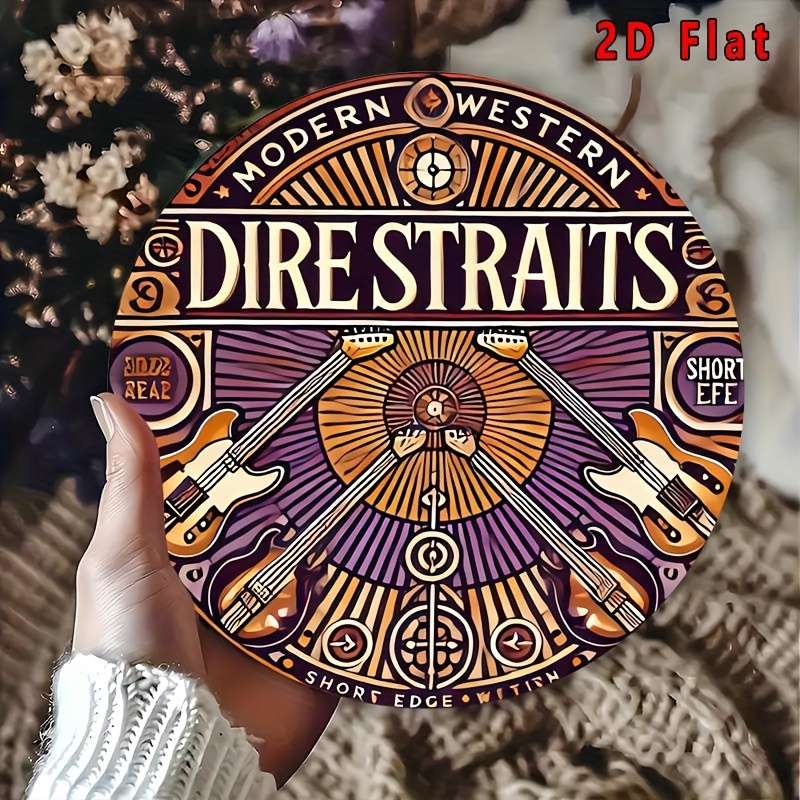 1pc  Vintage Dire Straits Art Tin Sign Retro Aluminum Wall Decor with Electric Guitar Design