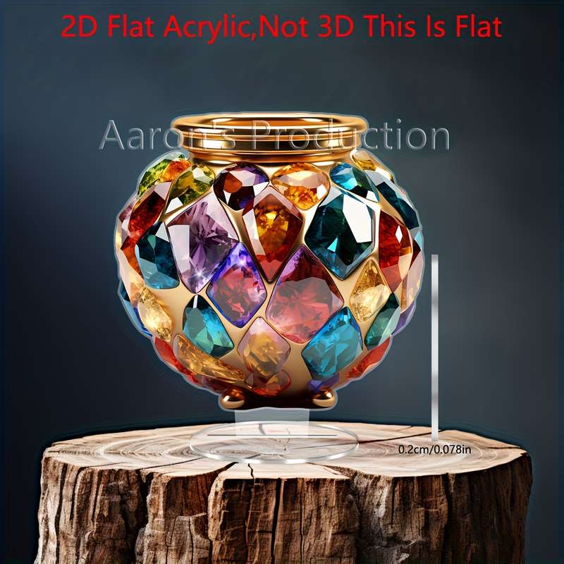 1pc 2D Flat  Acrylic Golden Colorful Gemstone Vase Bohemian Style Elegant  Design Perf