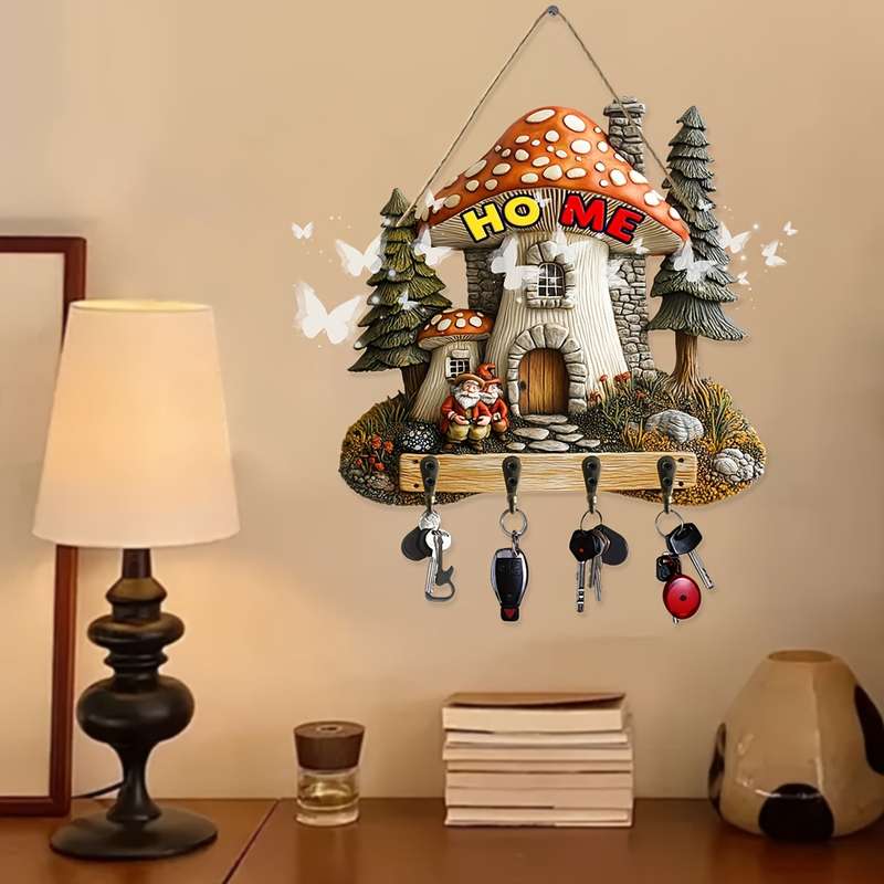 1pc Enchanting Mushroom House Wall HookFairy Tale Style 24.89cm x 23.88cm Decorative Key Holder