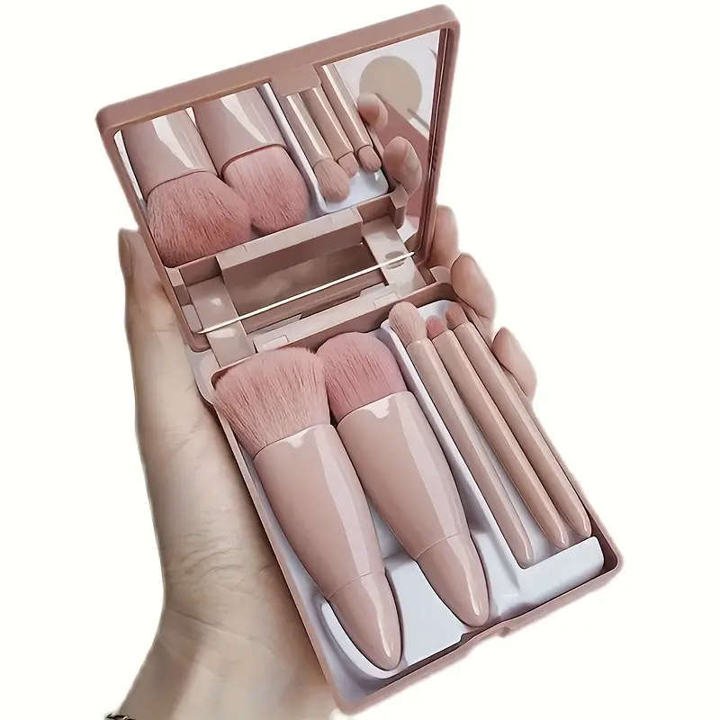 5pcs Hypoallergenic Nylon Bristle Makeup Brush Set with Mirror ABS Handle Oval Foundation Blending B
