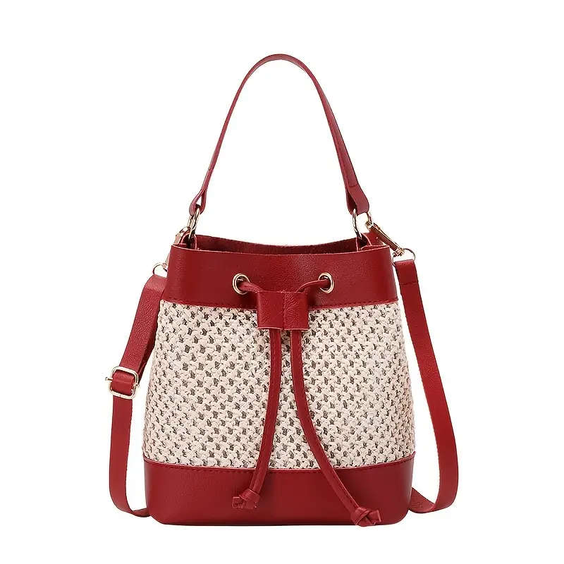 1pc Chic Hollow-Out Bucket Bag for Women Korean Style Woven Crossbody  Shoulder Bag in Beige