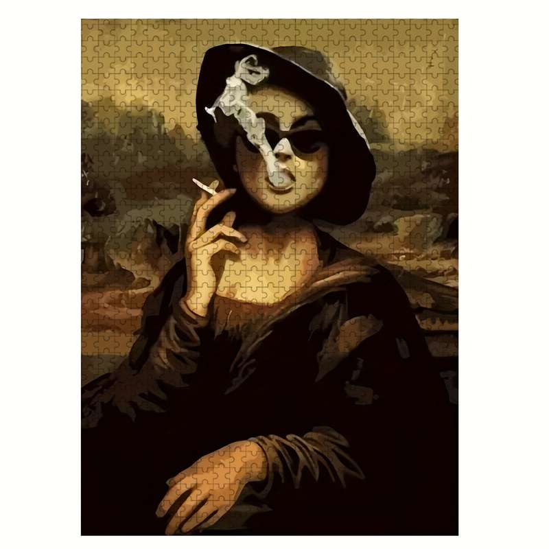 1000pcs Mona Lisa Smoking Jigsaw Puzzle for Adults Families Wooden Portable Ant