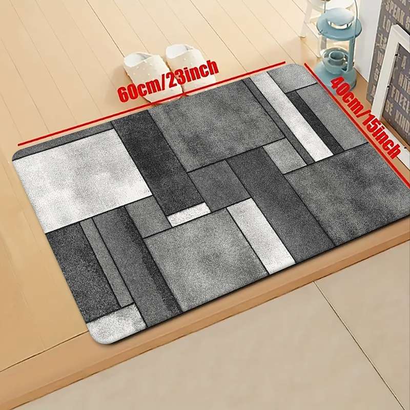 1Pc Gray And White Geometri Square 50x80cm 19.68x31.49inch Floor Mat