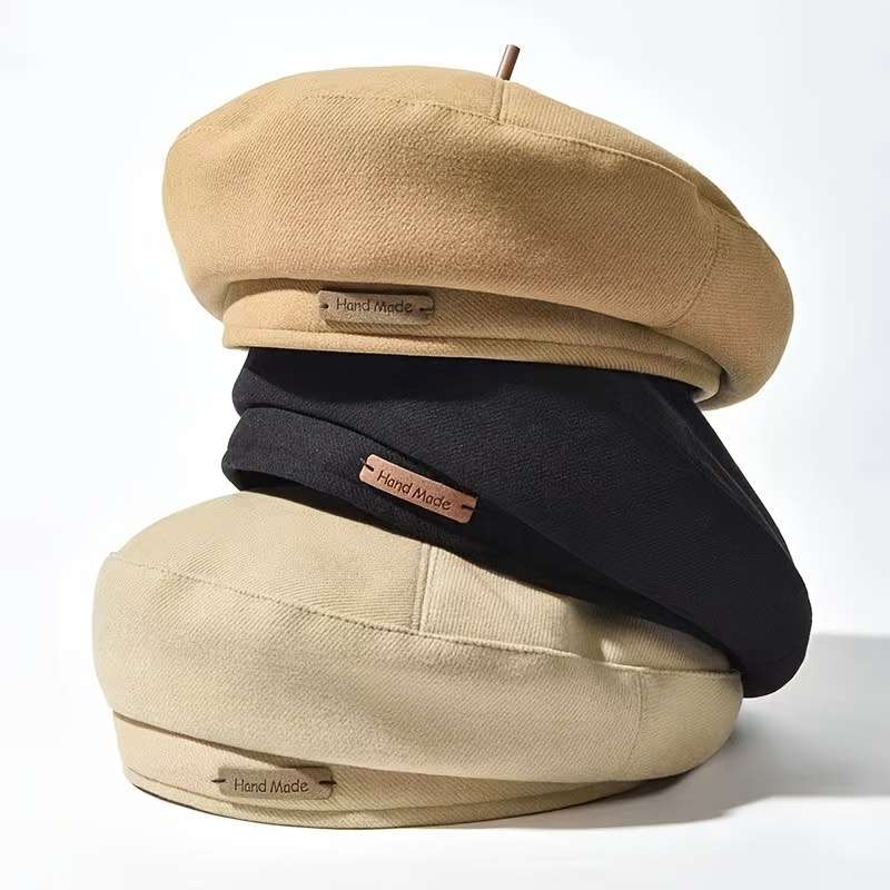 1pc Chic Black Faux Fur Beret Elegant British Style Perfect for Autumn Winter Hand Washable