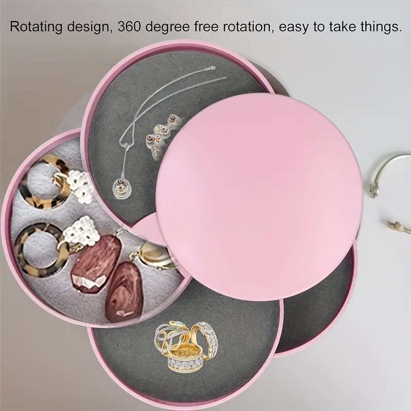 1pc Glam Style Rotating Jewelry Organizer Multi-Layer Tabletop Storage with Lid Round Plastic Deskto