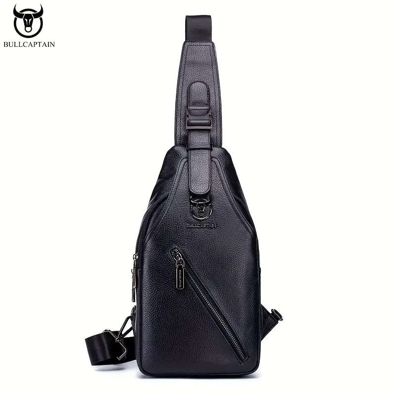 Men's Multi-layer Satchel Bag Genuine Cowhide Leather Sling Bag For Daily Use Multi-functional Shoul