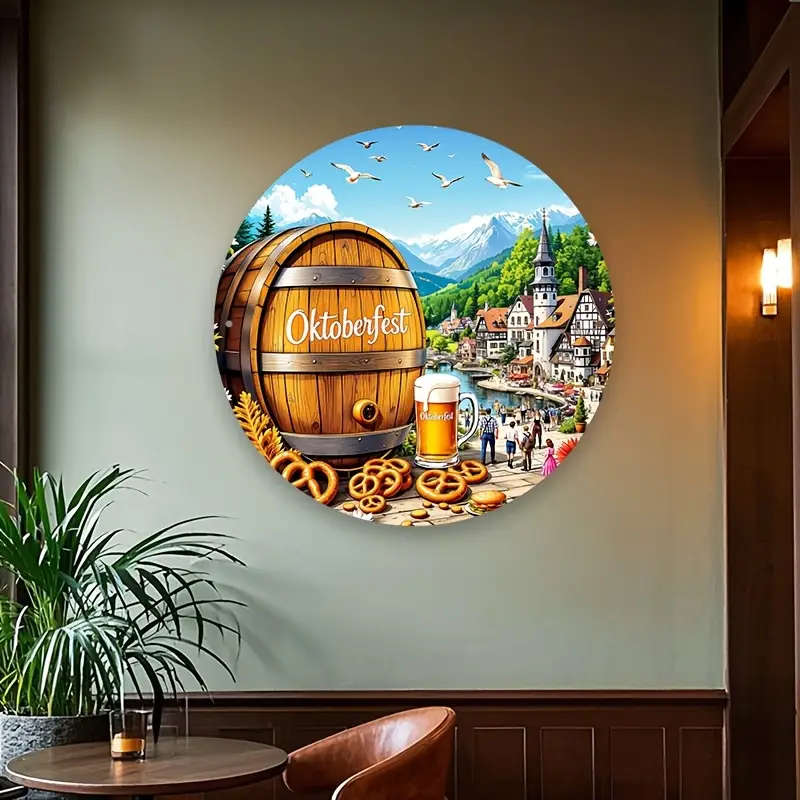 1pc Round Aluminum Oktoberfestival Town Sign The Perfect Gift for Bedrooms Kitchens Gaming Rooms Bal