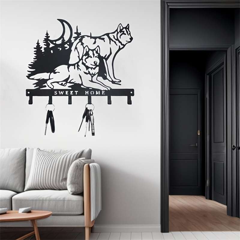1pc Wolf Pack Wall Decor Hooks Metal Key Holder with Artistic Forest Wolf  Sweet Home De