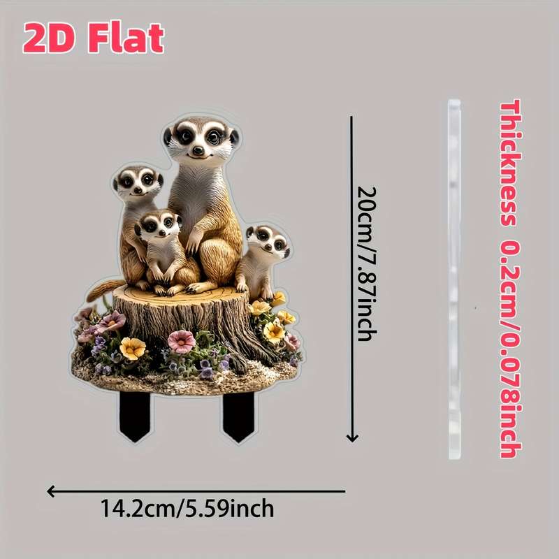 1pc 2D Flat   Sand Fox Garden Ornament Funny Acrylic Wood Yard Art with Lifelike Family De