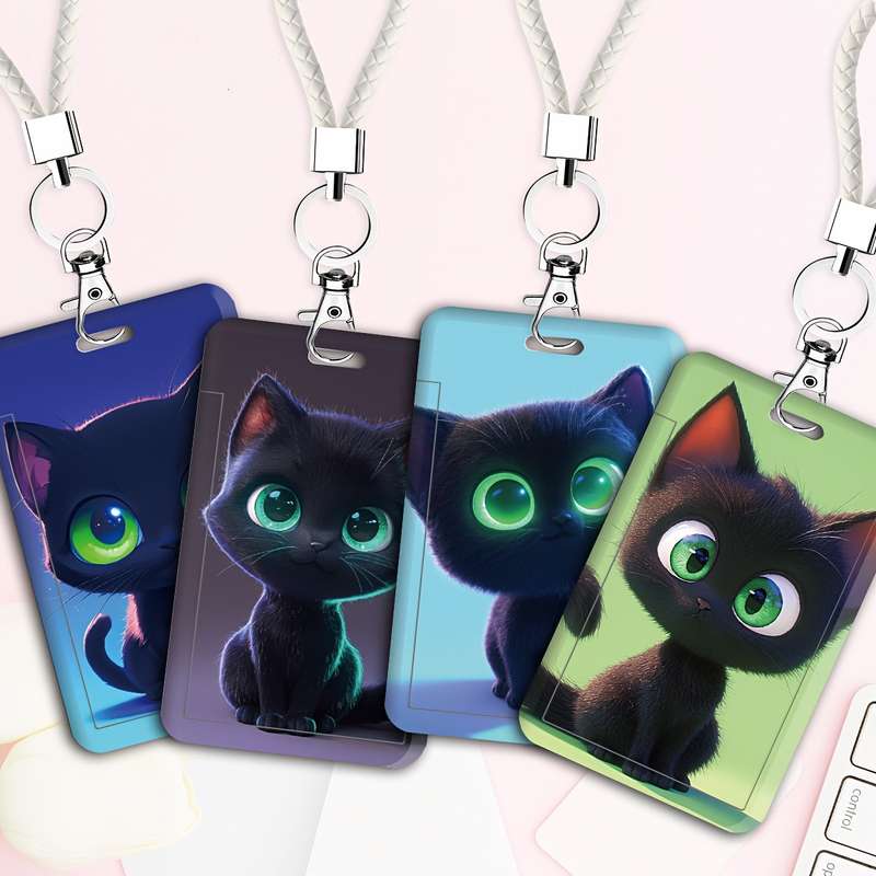 1pc Cute Ghost Black Cat Series ID Badge Holders with Lanyard Plastic Card Case for Doctors Nurse