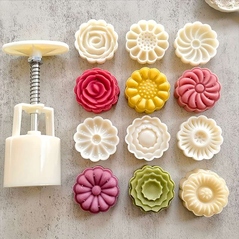 6pcs set of chrysanthemum and rose mooncake molds hand-pressed non-stick mung bean ice cream