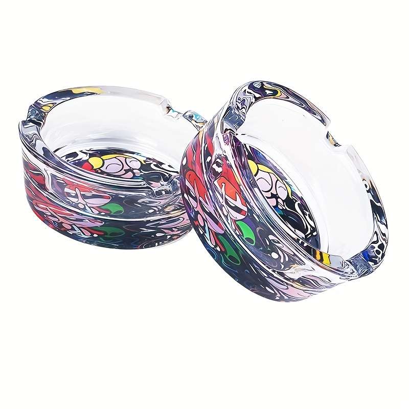 1pc 3 Girls Pattern Glass Ashtray 85mm Round Creative Design Non-Electric Glass Material Round