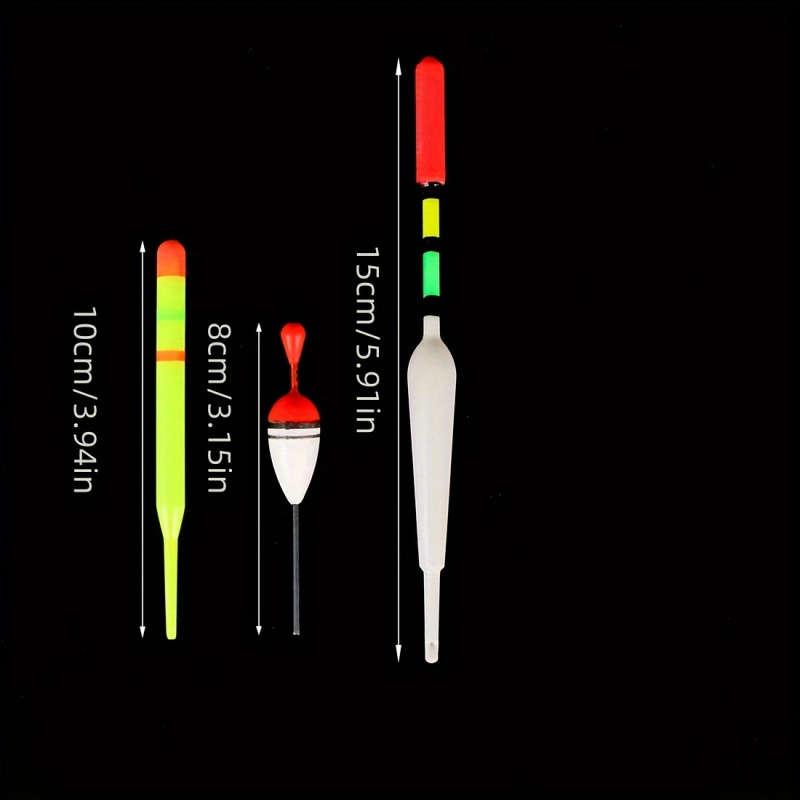 15pcs Assorted Sizes Vertical Fishing Floats Set TPR Plastic Long Tail Buoy for Sea Angling and Fish