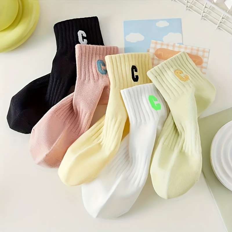 5 Pairs Of Mixed Colors Asian One Size High Elastic Socks