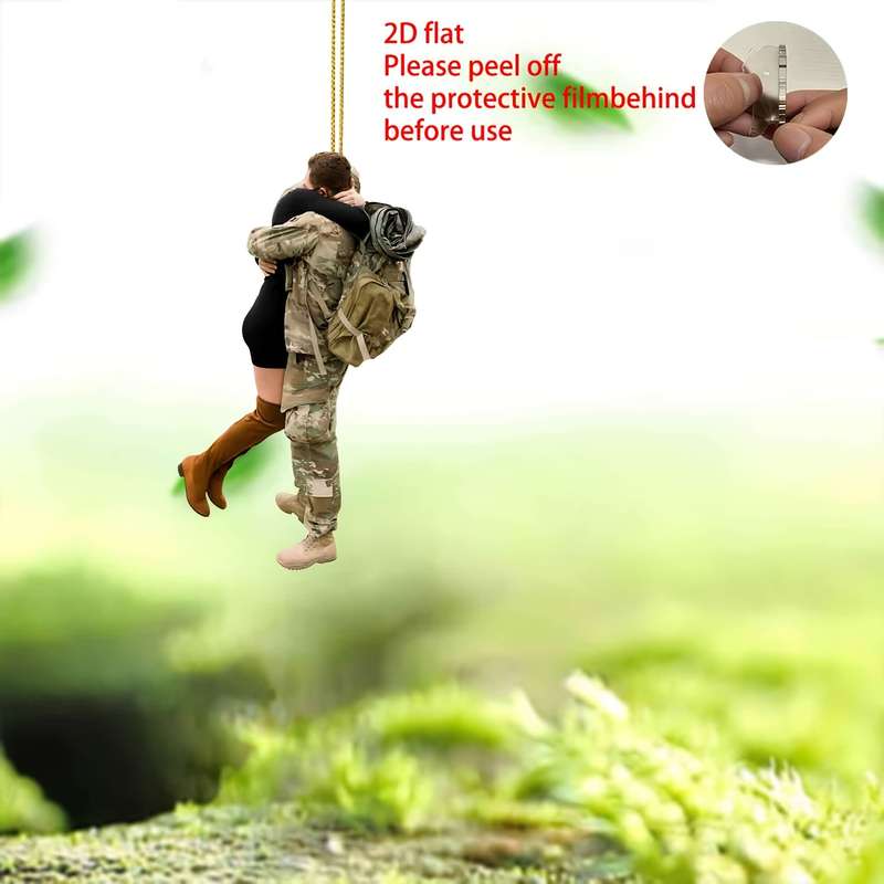 1pc 2D Flat   Acrylic Military Couple Car Mirror Hanging Ornament Romantic Soldier civil