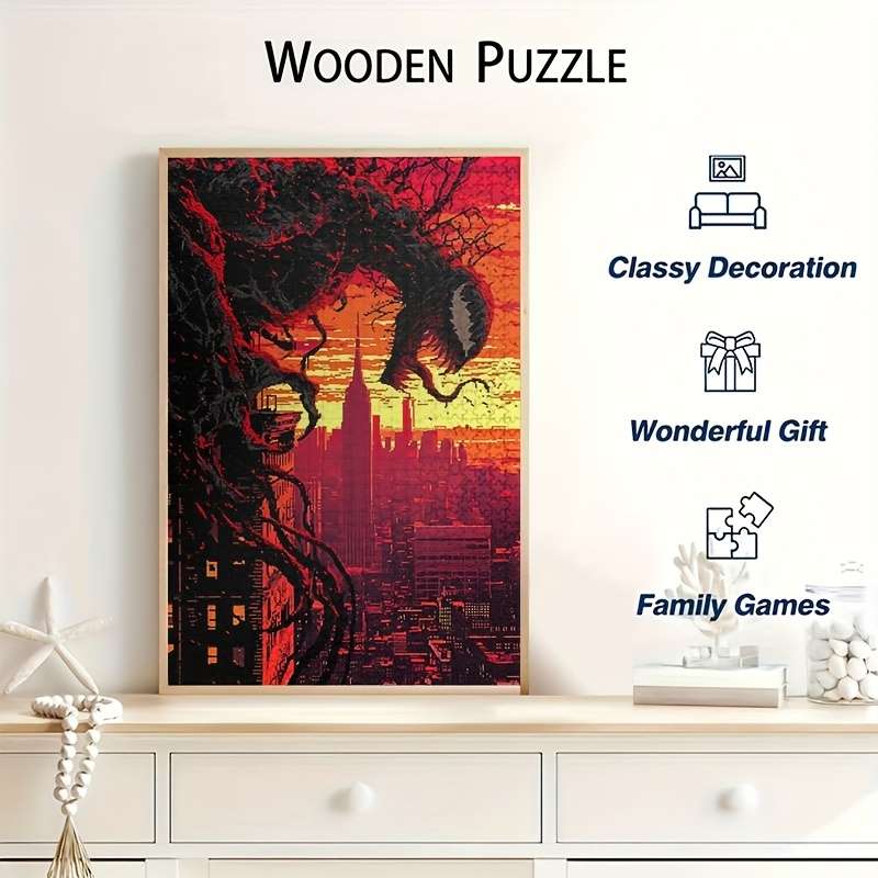 1000pcs Venom Jigsaw Puzzle Venom Carnage Cityscape Design Challenging Wooden Pu