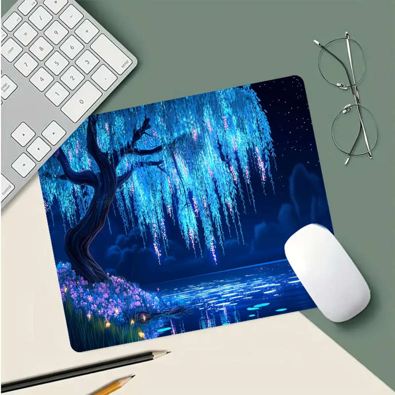1pc 21x26cm Glowing Blue Purple Night Light Willow Mouse Pad Soft Touch Suitable for Office