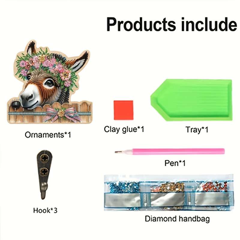 Unique Donkey Diamond Art Coat Hanger SetWall-mounted Key Holder Towel Rack Hat Rack with Decor