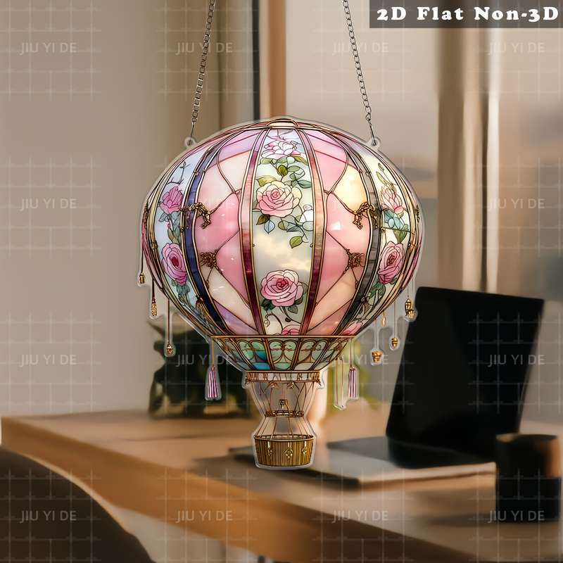1pc 2D Flat   Bohemian Style  Acrylic Hot Air Balloon Wall Hanging Rose Pattern 20.07