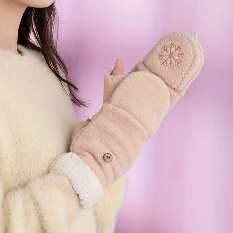 1 Pair White Warm Gloves