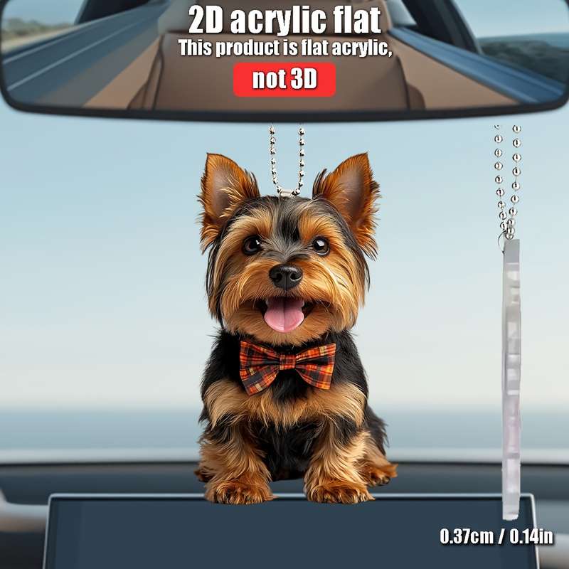 1pc 2D Flat   acrylic flat  A cute Yorkshire Terrier wearing a bow hanging accessories  f