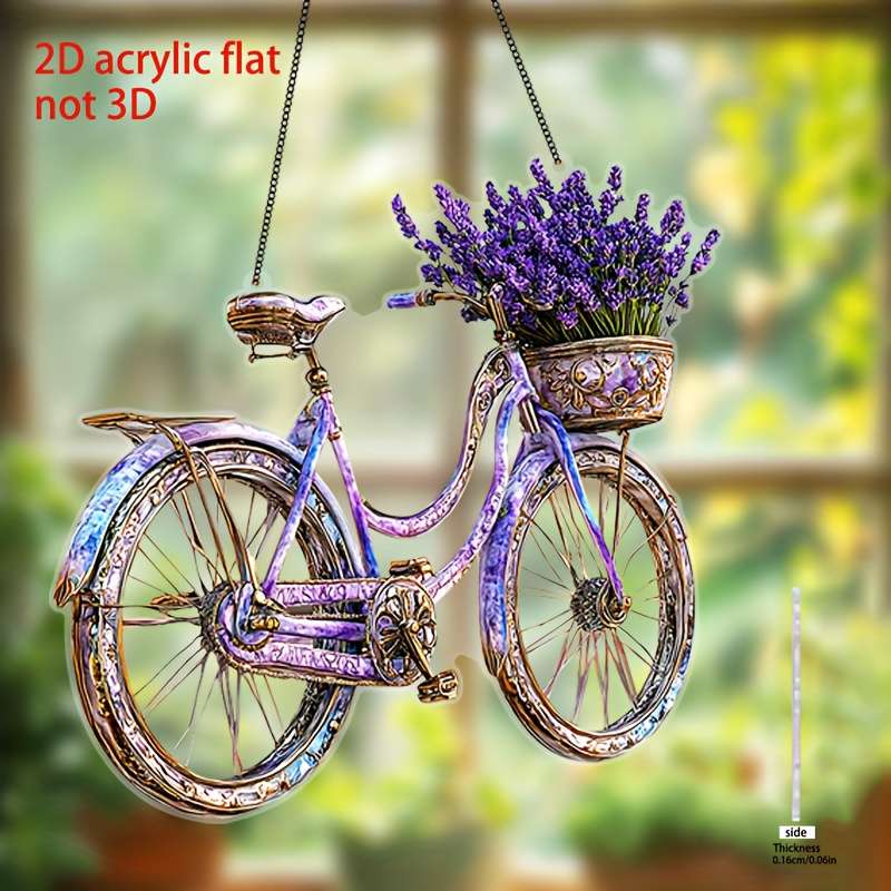 1pc 2D Flat   of  acrylic charming lavender bicycle light catcher with flower basket ve