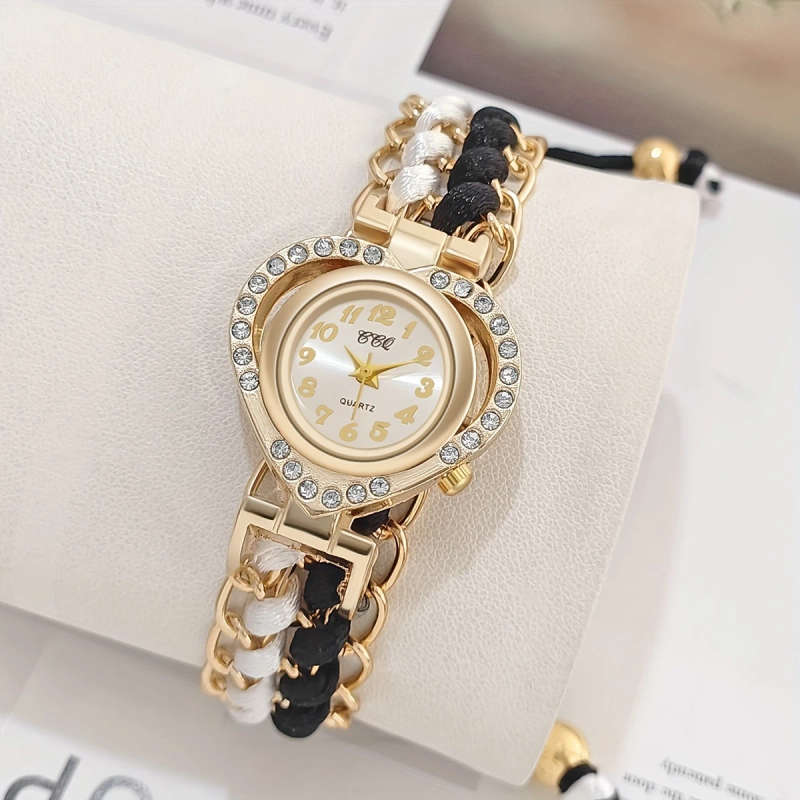 1pc Elegant Ladies' Quartz Wrist Watch with Rhinestone Embellishment Round Zinc Alloy Case and Braid