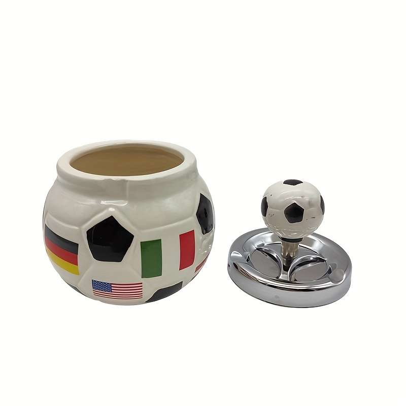 1pc Vintage Soccer-Themed Ceramic Ashtray with Ball and Flag Design Ideal for Home Bar Hotel K