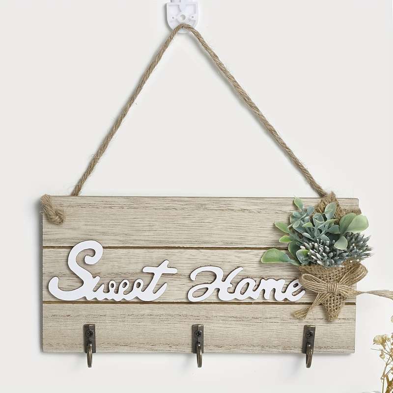 Rustic Wooden "Sweet Home" Wall Hanging with Succulent Contemporary Style Easy Install Garage Stor