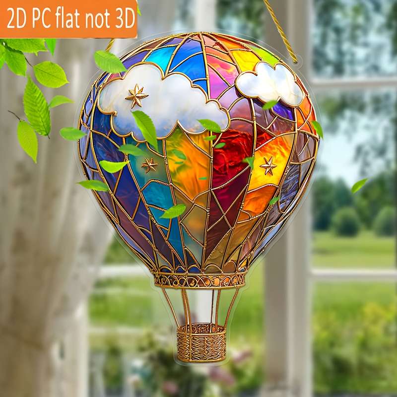 1pc 2D Flat   Vibrant Rainbow Hot Air Balloon Acrylic Light Catcher  Design with Colorf