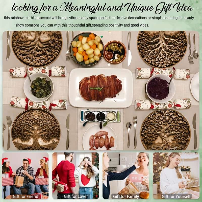4pcs Tree of Life Wooden Trivet Set Heat Resistant Pot Holder Round Non-Slip Coasters for Ki