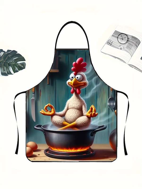 1pc Cartoon Chicken Apron for Men Women 100% Polyester Non-Stretch Woven Fabric Regular Fi