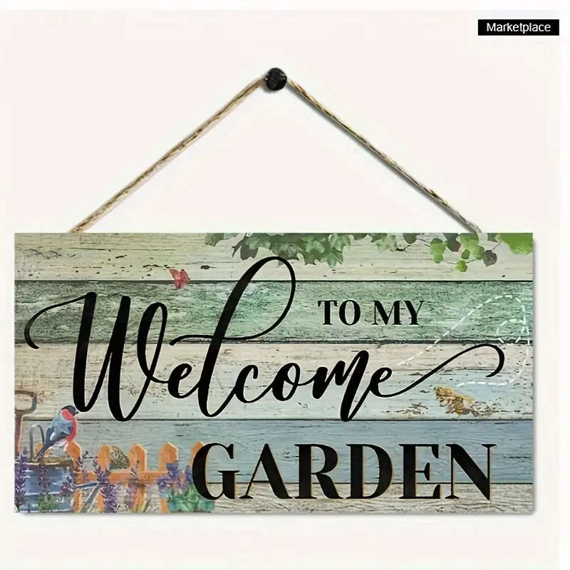 1pc Contemporary Wooden Welcome Garden Sign Hanging Wall Decor Plaque for Home Patio Garden with Rus