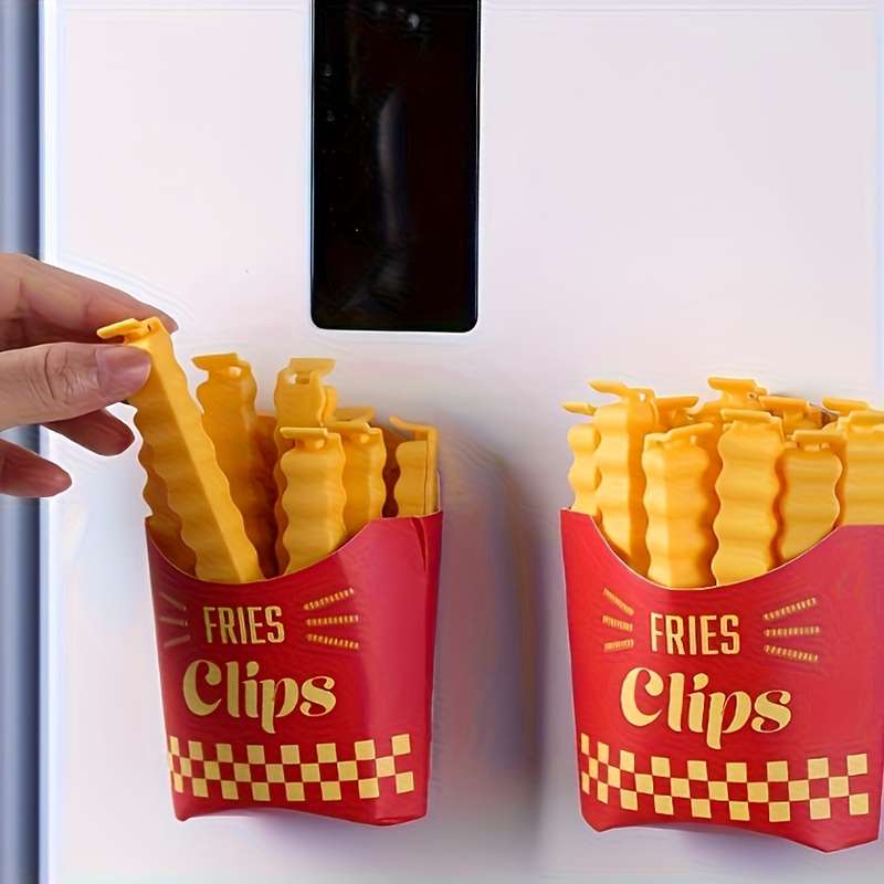 12-Pack Acrylic French Fry Shaped Bag Clips Magnetic Food Bag Sealers for Freshness Kitchen A