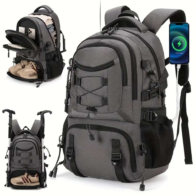 1pc Large Capacity Laptop Backpack with Shoe Storage Casual Polyester Travel Bag Outdoor Hiking Ruck
