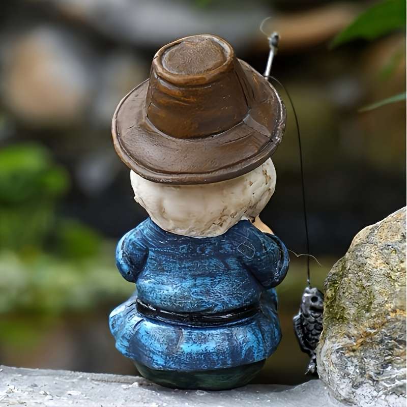 1pc 2D Flat  Whimsical Resin Fishing Gnome Figurine Durable Weather-Resistant Outdoor Garden Pond D