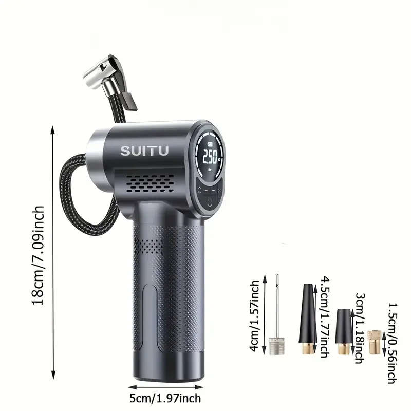 1pc Portable Air Compressor Pump USB Rechargeable 18650 Lithium Battery Wireless Tire Inflator with
