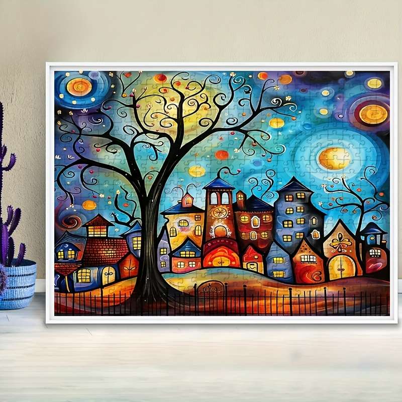 1000pcs Colorful Whimsical Town Puzzle 38.0x26.01cm Durable Thick Paper DIY Enthu