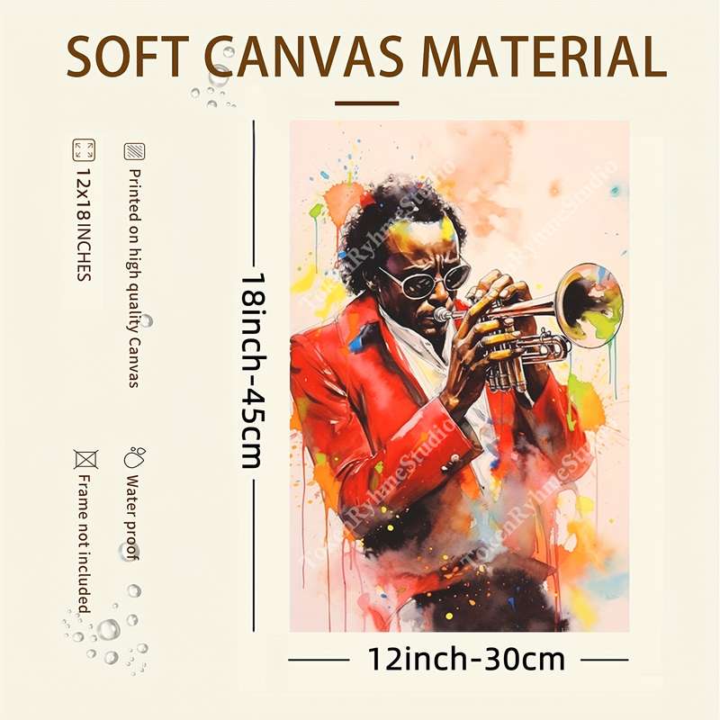 1pc  Miles Davis Frameless Canvas Print 30.48x45.72cm Jazz Musician Wall Art Vibrant Colorfu