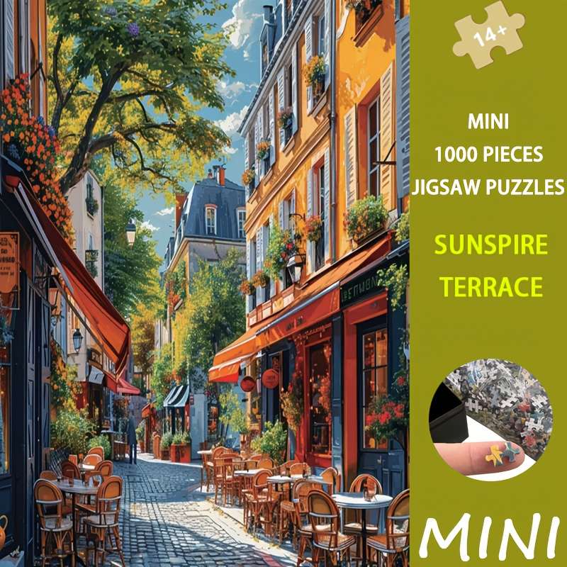 1000pcs Mini Jigsaw Puzzle Sunspire Terrace Mediterranean Scene 38x26cm Vibrant