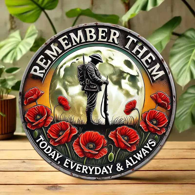 1pc Vintage Aluminum Remember Them Sign 20.32cmx20.32cm Patriotic Soldier Poppy Design Ideal for Man
