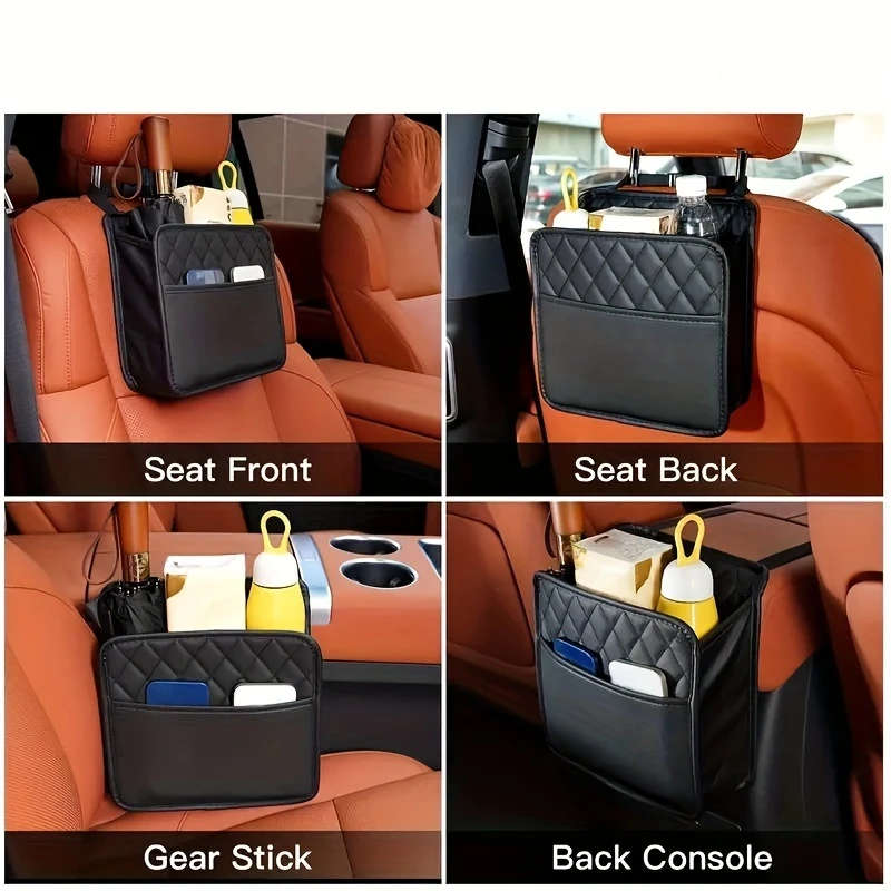 1pc Premium Faux Leather Car Seat Organizer Spacious Durable Easy-Clean Storage Bag for All Vehicles