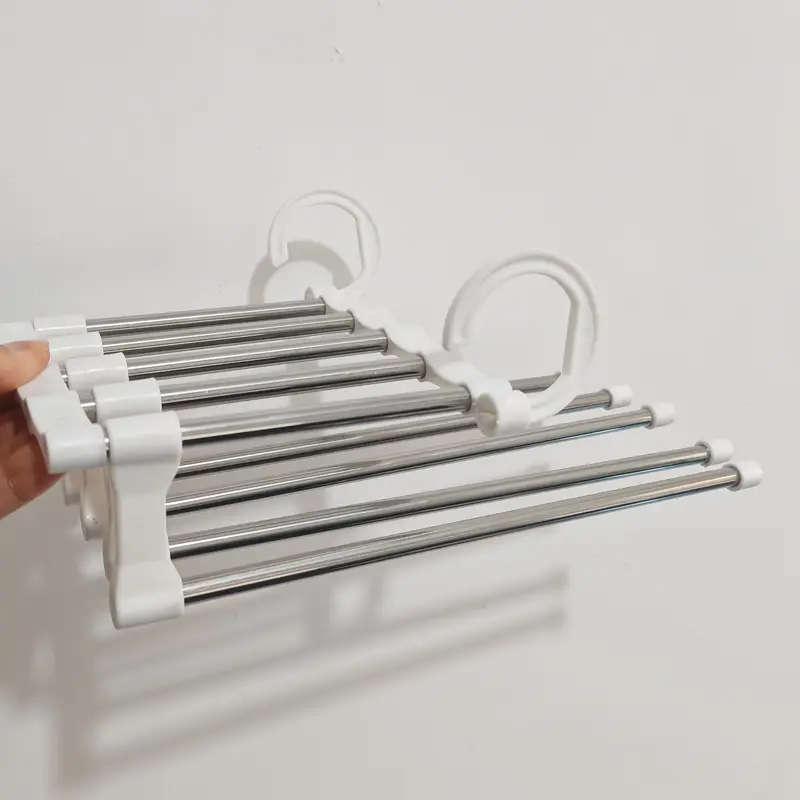 1pc Space-Saving 5-in-1 Stainless Steel Hanger - Anti-Slip Multi-Tier Design for Pants Ties Scarves