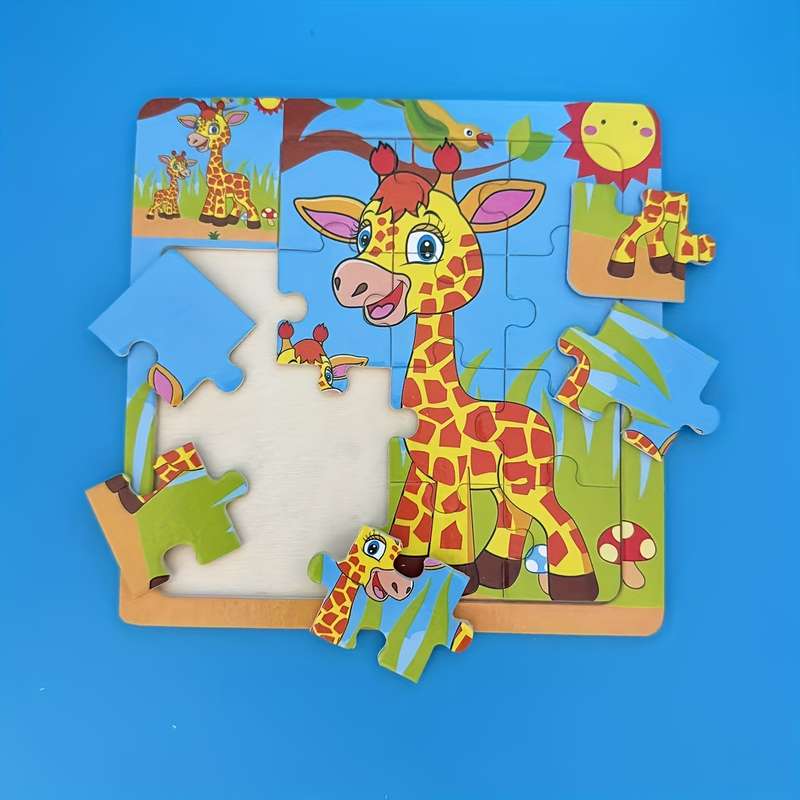 1pc Wooden Giraffe Puzzle Charming Animal-Themed Jigsaw with Colorful Giraffe Illus