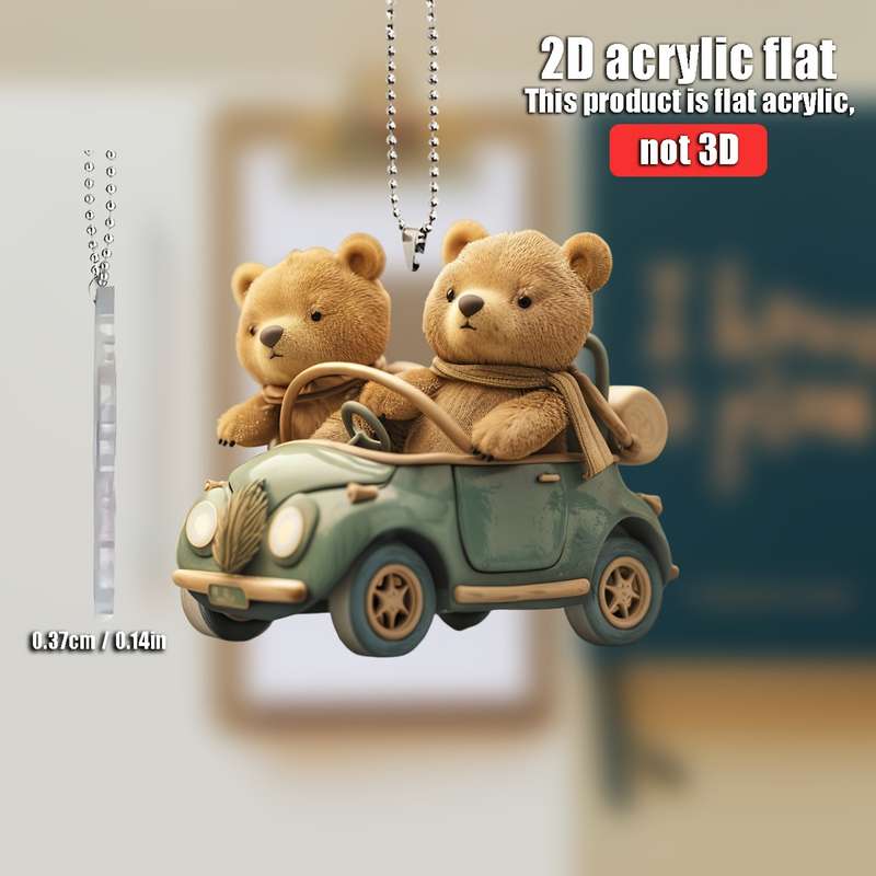 1pc 2D Flat   Cute Bear Car Hanging Accessory  Acrylic Rearview Mirror Decor Vintage G