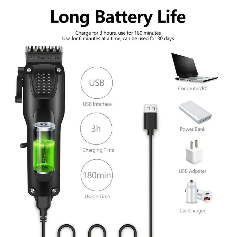 3pcs Men'S Professional Hair Beard Grooming Kit Cordless Clippers with LED Display Precision Trimmer
