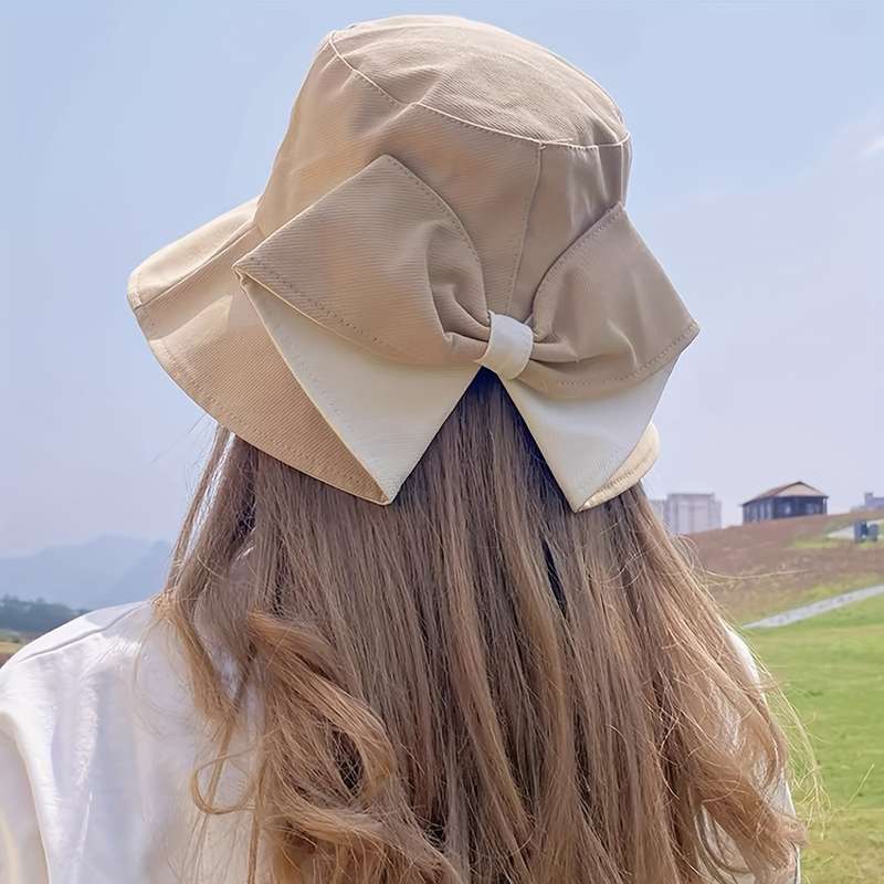1pc New Style All-match Fisherman Hat with Back Split Sun Protection Bowknot Fashion Casual Sun Hat