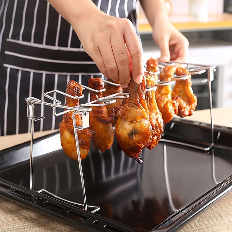 Stainless Steel Chicken Leg Wing Rack Foldable Vertical Roaster Stand for BBQ Smoker Oven